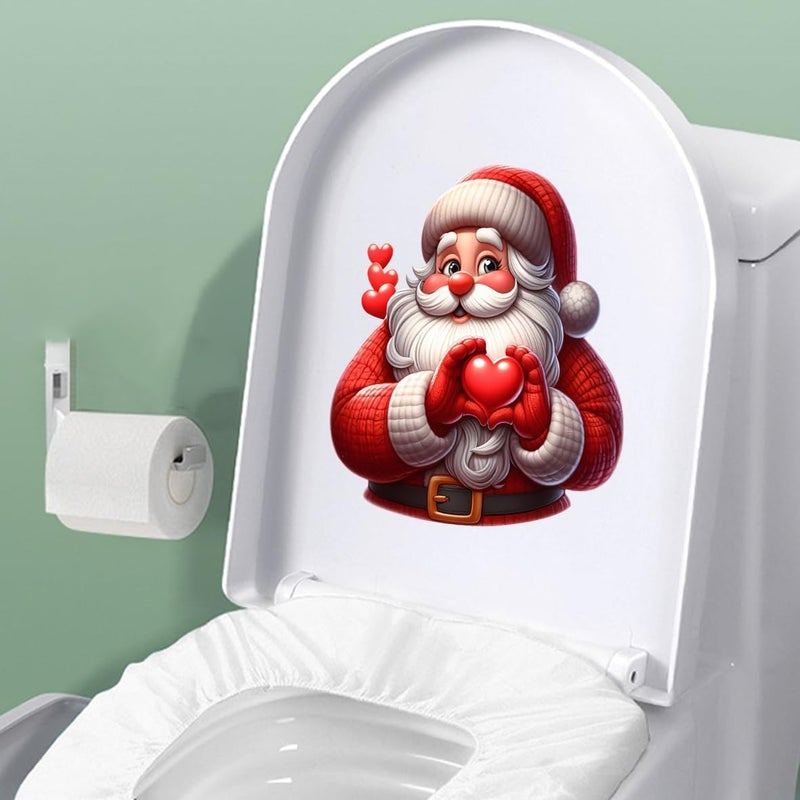 Iprokiu Christmas Toilet Sticker Funny Christmas Santa Claus Snowman Elf Toilet Seat Cover Decoration Waterproof Toilet Seat Lid Decal Bathroom Wall Sticker (Heart Santa Claus) - Image 5
